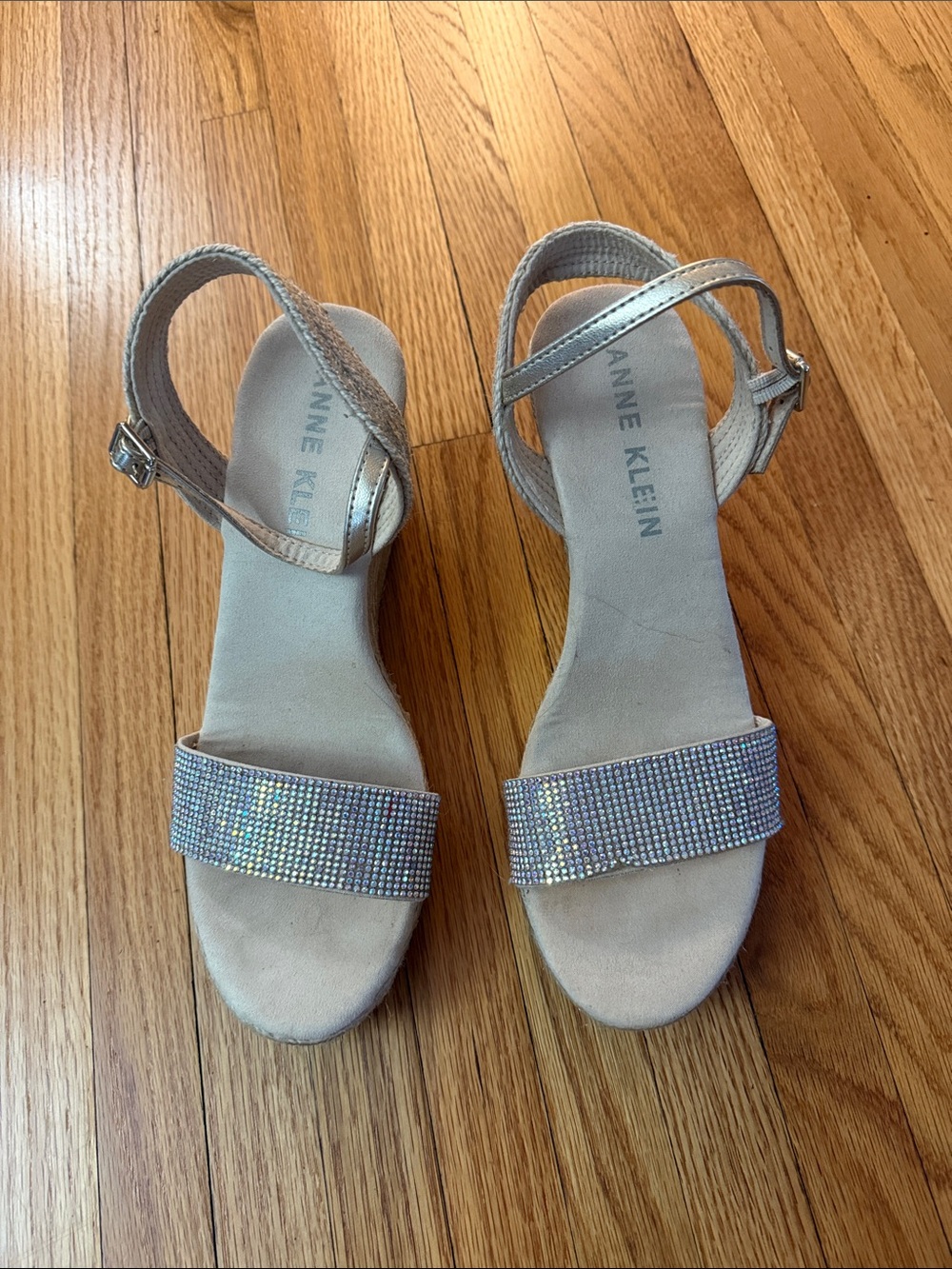 Anne Klein Shimmery Silver Rhinestone Band Sandals